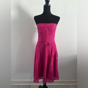 Eva Mendes for NY & CO. Pink lace midi overlay strapless cocktail dress. Sz 12.